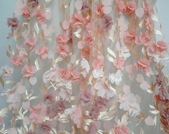 Exquisite 3D Floral Lace Fabric, Blossom 3D Flowers Embroidered Tulle Mesh Fabric, Bridal Wedding Dress Fabric 51" Wide By the Yard