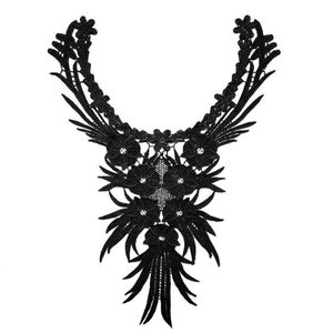 3 Colors Venice Lace Collar Applique, Large Black Guipure Venice Lace Applique Collar, Bridal Applique, Neckline Collar, Bodice Applique