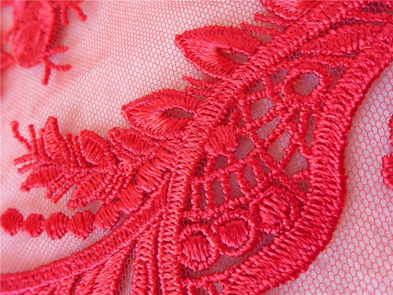 Embroidery Lace Applique Red Lace Applique Trim Mesh Lace Etsy