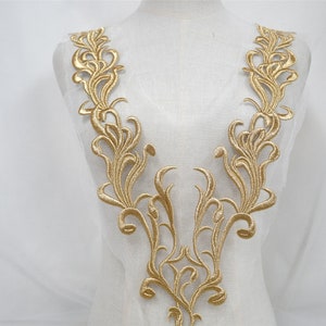 Gold Lace Collar, Gold Lace Applique Collar, Gold Lace Applique Trim, Venise Lace Applique, Neckline Applique