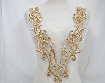 Gold Lace Collar, Gold Lace Applique Collar, Gold Lace Applique Trim, Venise Lace Applique, Neckline Applique