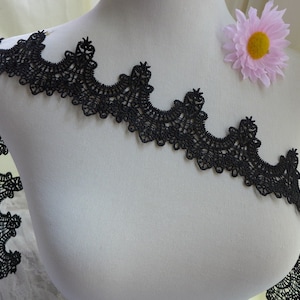 Retro style venice lace 2.2” black crochet lace trim for black garter, bags, scrapbooking, sewing