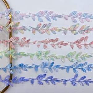 Ribete de hojas de colores degradados de 7 yardas, ribete de encaje bordado para diademas, gargantillas, velos de novia y artículos de costura para vestidos florales.