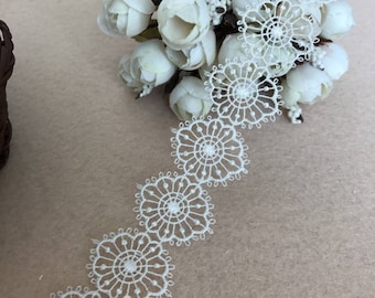 Embroidery Venice Style Lace Trim, White Flower Lace For Crowns, Costumes, Bridal, Jewelry Design Sell By The Yard