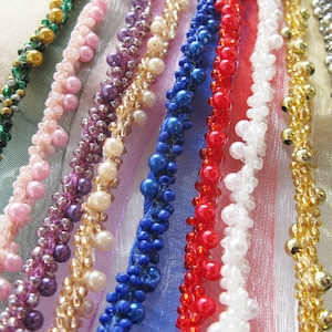 Hermosos adornos de encaje con perlas y cuentas, cinta con adornos de cuentas para bodas de bricolaje, suministros de costura, fajas de novia, diseño de vestidos