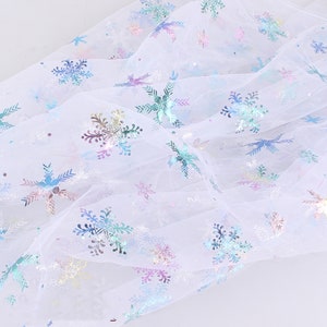Snowflake Lace Fabric, Colorful Snowflake Tulle Fabric, Mesh Lace Fabric for Christmas Dress, Decoration, Backdrop, Girl Skirt