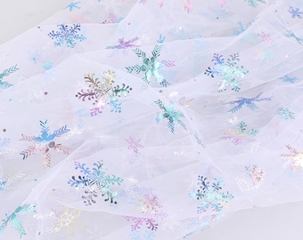 Snowflake Lace Fabric, Colorful Snowflake Tulle Fabric, Mesh Lace Fabric for Christmas Dress, Decoration, Backdrop, Girl Skirt