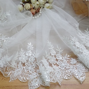 Schöne off white Perlen Pailletten bestickt Tüll Spitze trimmen für Braut Hochzeit Kleid trimmen, Schleier trimmen, Rockkante, Kleider Boden