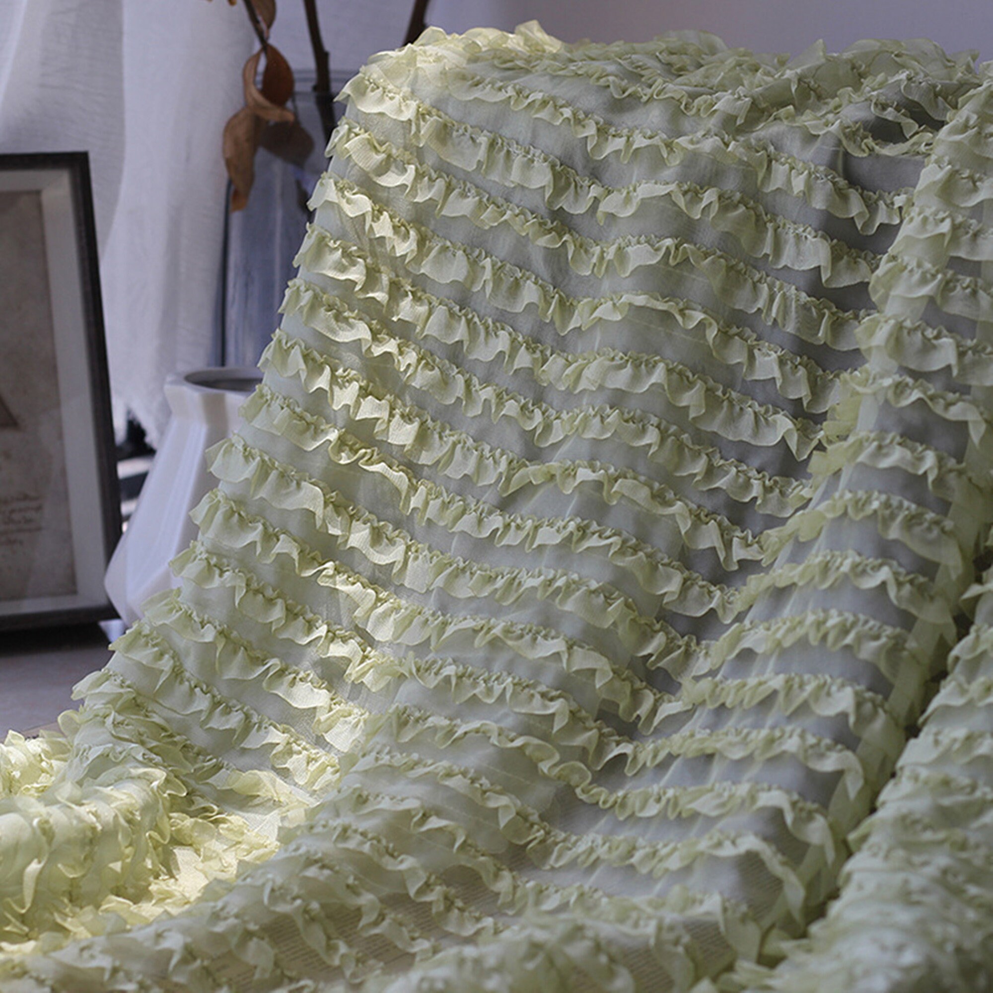 Ruffled Fabric, Chiffon Ruffle Fabric, Multi-layers Pleated Lace Fabric ...
