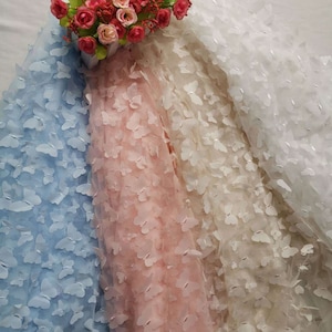 Embroidery Solid 3D Butterfly Lace Fabric, Exquisite Butterfly Tulle Mesh Lace Fabric For Party Dress, Flower Girl Dress, Veil, Baby Dress