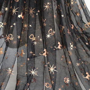 Soft tulle fabric printed cat stars motif lace fabric for tutu dress, skirt, cosplay costume, tablecloth, by yard