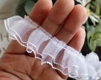 Double Layers Ruffle Lace Trim, Ruffled Gauze Net Mesh Lace Trim For Doll dress, Tutu Dress, Collar, Headband, Bridal Supplies, 2 yards