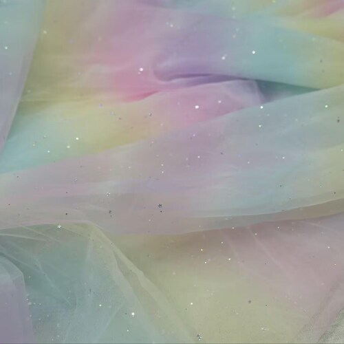 Mooie ombre regenboogtule stof, ster glittertule voor illusiejurk, feestjurk, sluiers, tutu rokjurk, feestdecoratie, kledingstukken
