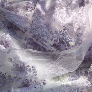 Purple Lace Fabric, Lavender Floral Embroidery Lace Fabric, Wedding Soft Tulle Bridal Lace Fabric 55&quot; Width by Yard, Crafts Garments Lace
