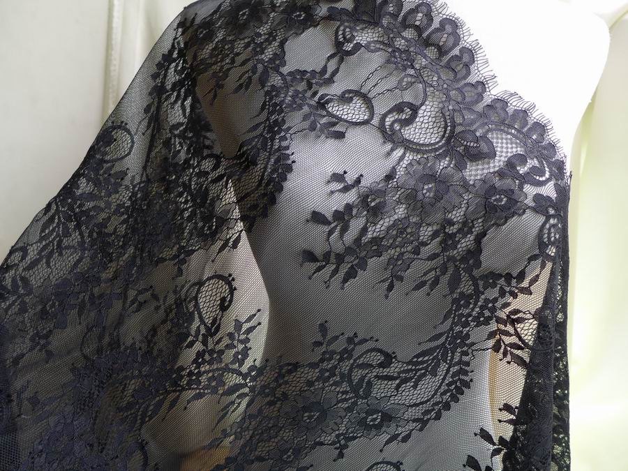 Beautiful fabric black chantilly floral lace fabric black | Etsy