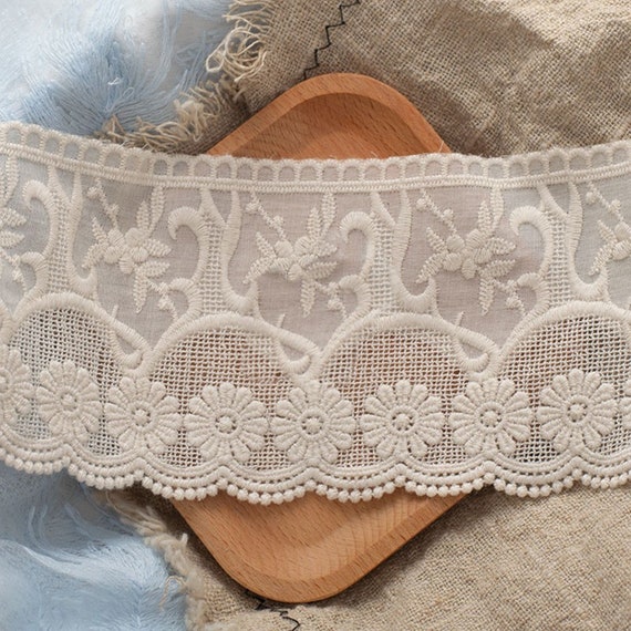 Buy Vintage Cotton Lace Trim, Cotton Guipure Trim Lace, Hollowed Cotton Lace,  Scalloped Lace, Floral Embroidery Cotton Trim by the Yard Online in India 