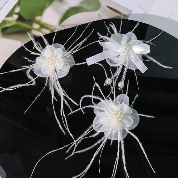 Beautiful Organza Floral Applique, Pearl Crystal Beads Tassel