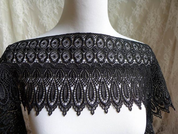 Black Cotton Lace Trim, 5.3 Wide Cotton Lace Trimming, Black Lace Trim  with Eyelet Embroidery One Yard