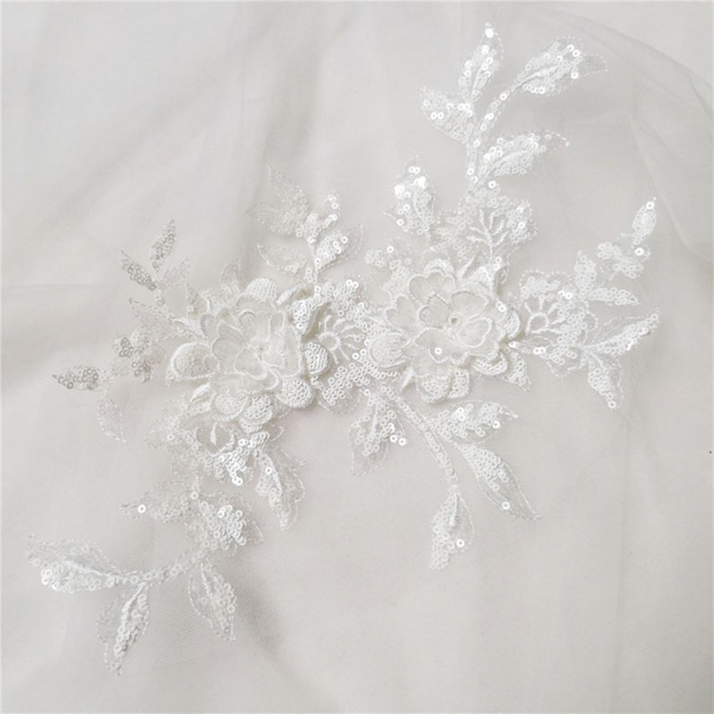 Bridal Applique 3D flowers Lace Applique with Sequins Sequin Lace Applique Navy blue Lace Applique Wedding Costume Lace