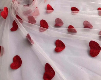 Rotes Herz Spitzenstoff, Liebes-Herz gestickter Netz-Spitzenstoff, Hochzeitskleid-Stoff, DIY Kinderrock, Brautschleier-Gewebe lose Lagerware