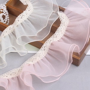Soft chiffon Ruffle Lace Trim Pleated Lace Trim For Baby Dress Tutu Skirt Collar Headband DIY 4.3 Inches Wide 1 Yard
