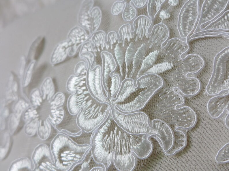 Bridal Lace Applique in Ivory with Rose Flower Motif for Weddings, Veils, Hats, Clothing image 4