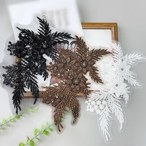 Pretty Sequins Beads Embroidery Floral Applique, Shinny Beaded Appliqué for Wedding Dress, Evening Gown, Bodice Costumes, Garments Sewing