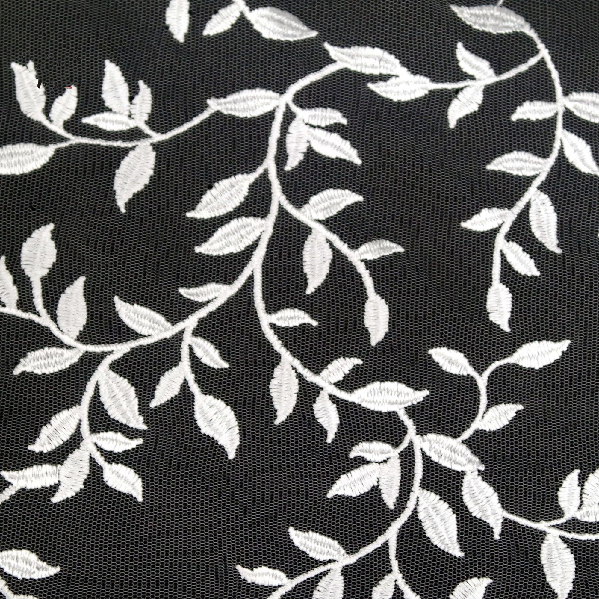 Illusion Leaf Lace Fabric in Black / off White, Leaf Branch