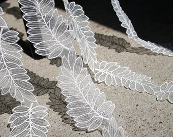 Stunning Off white Leaf Embroidery Lace Applique Trim for Patch, Bridal Headpiece, Dress Decor, Weddings, Garter, 2 Yards