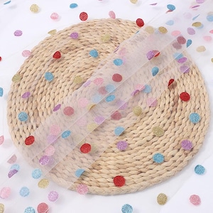 Colorful Shinny Dots Print Tulle, Confetti Polka Dots Tulle Lace Fabric for Tutu Skirt, Wedding Veils, Bridal Gown, Birthday Dress, Costumes
