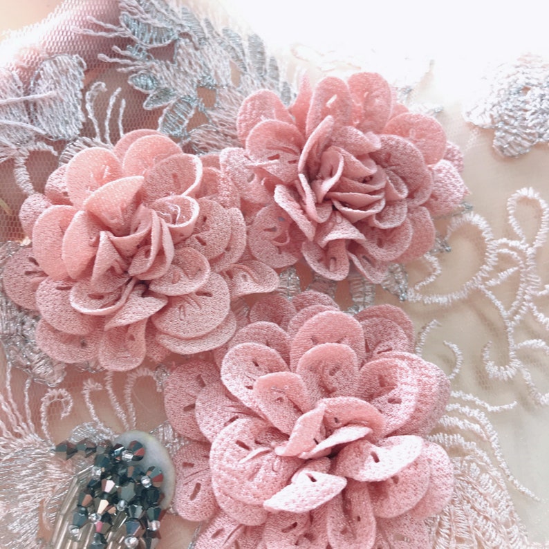 Floral Fabric White 3D Flowers Beads Embroidery Trim Ribbon Collar