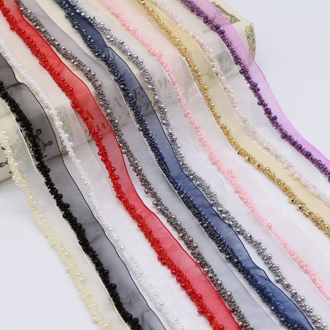 11 Colors Beaded Trim, Beaded Mesh Trim, Beaded Lace Trim Ribbon ...