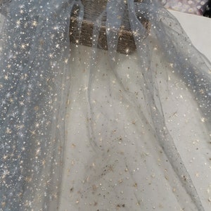 59 Wide Soft Tulle Fabric Gold Glitter Irregular Star Mesh Tulle Lace Fabric for DIY Doll Dress, Veil, Headband, Tutu Dress, Baby Dress image 4