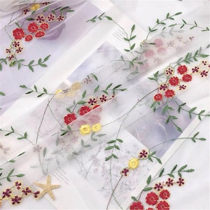 Beautiful Multicolor Floral Embroidery Lace Fabric on Off white Tulle Fabric for Girl Dress, Skirts, Gowns or Prom Dress