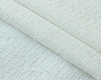 Pure Cotton Fabric, Stripe Embroidery Polka Dot Jacquard Cotton Lace Fabric for Blouse, Tablecloth, Lace Top, Dressmaking, By 1 Yard, NEW