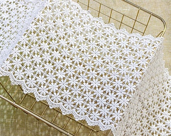 Off white Cotton Lace Trim, Hollowed Cotton Trimming , Cotton Guipure Lace Trim, Retro Floral Lace Trimming 1 Yard