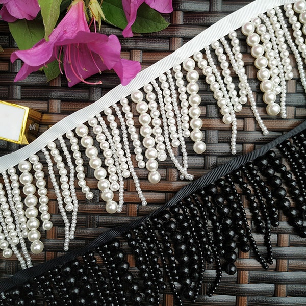 Perlen Fransen Zierband, Perlen Spitzenband, Perlen Zierband für Vorhänge, Tanzkostüm, Brautschärpe, Kleid