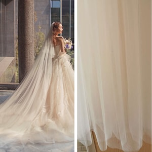 Light Champagne Tulle Fabric, 3 Meters Wide Tulle Fabric, Soft Tulle Net Fabric for Veils, Wedding Decor, Gowns, Bridal Dress