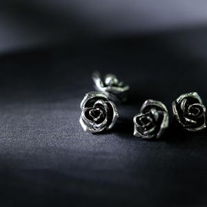 May include: Four silver rose-shaped charms with a dark gray finish.