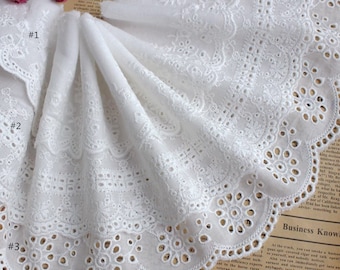 Off white Cotton Lace, Eyelet Cotton Trim, Embroidery Cotton Lace Trim, Cotton Dress Edge, Skirt Border Trim, By 2 Yards