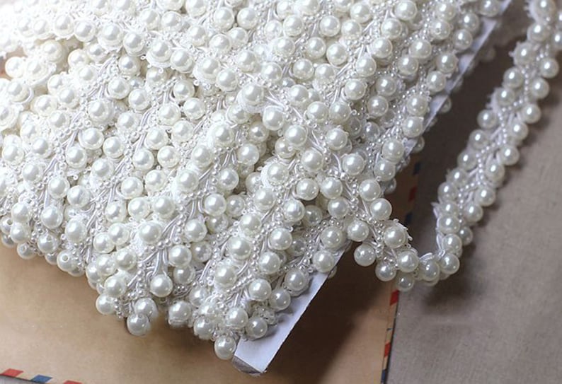Beaded Lace Trim in Ivory Pearl Beaded Lace Trim Beading Etsy