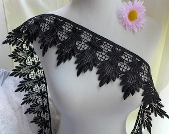 Venice Lace 4” Black Hollowed-out Lace Trim for Wedding dress, Sashes, Jewelry or Costume