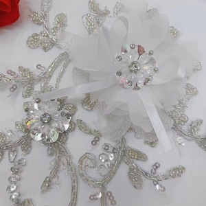 Shinny Beaded Flower Applique, Sequins Beads Rhinestone Embroidered Floral Patch for Wedding Dress, Ball Gown, Headpiece, Veils, Sewing