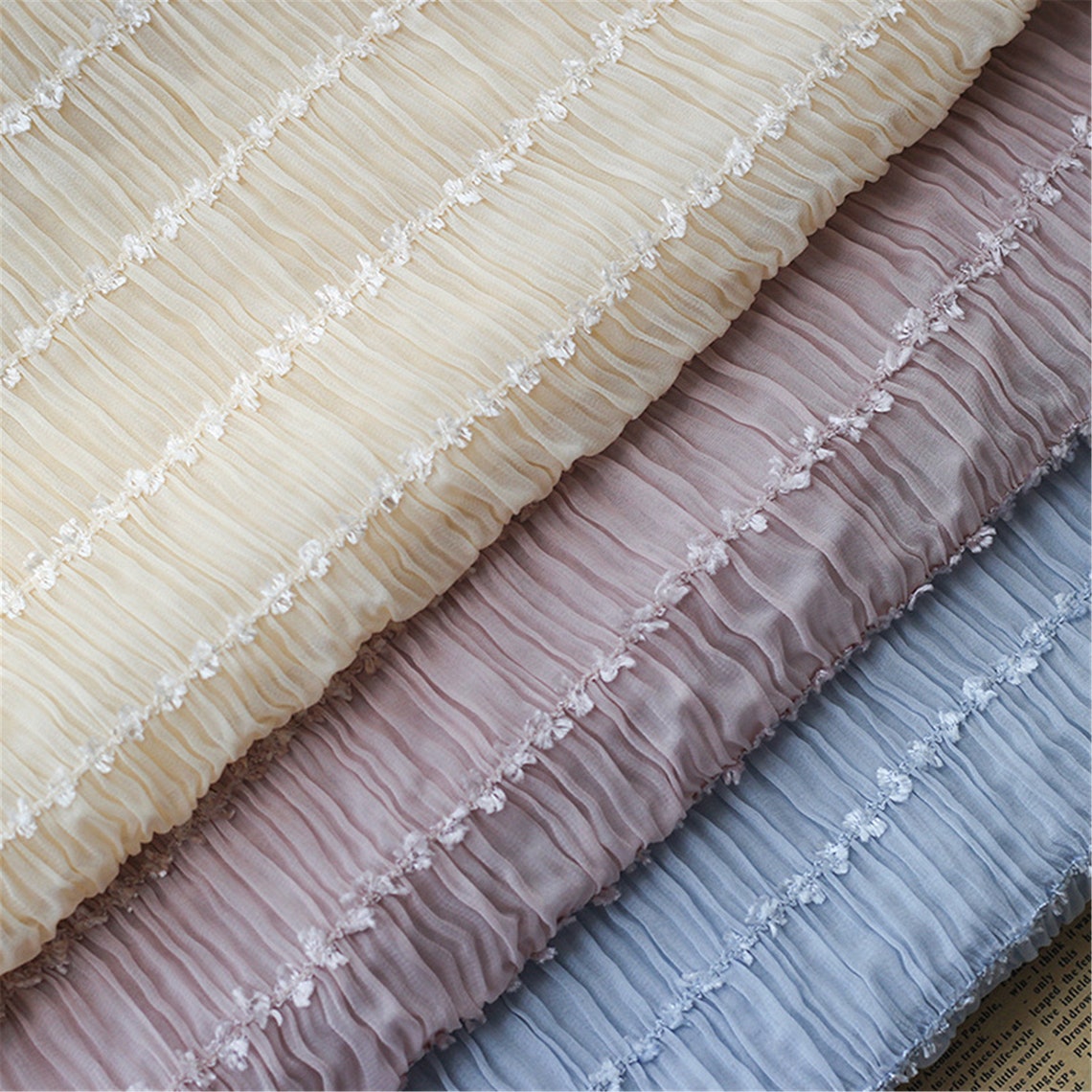Pleated Chiffon Fabric Striped Chiffon Lace Fabric Ruffle Etsy