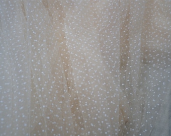 Soft Apricot Tulle Fabric with Off white Polka Dots, Dotted Net Tulle Lace Fabric for Tutu Dress, Bridal Veils, Baby Clothes, Dress