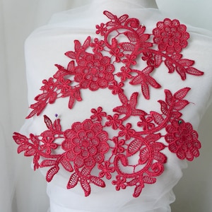 Wine Red Lace Applique, Wine Red Venice Lace Applique, Crochet Lace Applique, In Pairs, On Sale