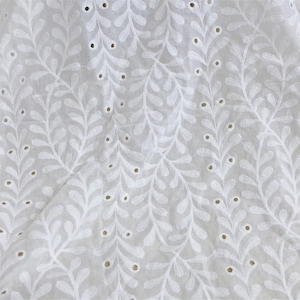 Leaf Lace Fabric, Eyelet Leaf Pattern Embroidery Cotton Fabric for Wedding Boho Dress, Blouses, Baby Dress, Tablecloth