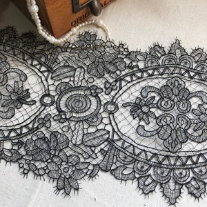 Vintage schwarzer Spitzenbesatz, Wimpernspitzenbesatz, gotischer Spitzenbesatz, Spitzenbesatz für Kleid, Kostümdesign