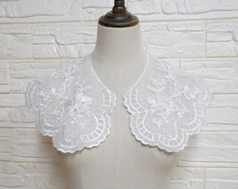 Delicate floral lace collar, polka dot floral embroidery lace collar with corded, Fake collar, bridal lace applique collar, neckline collar