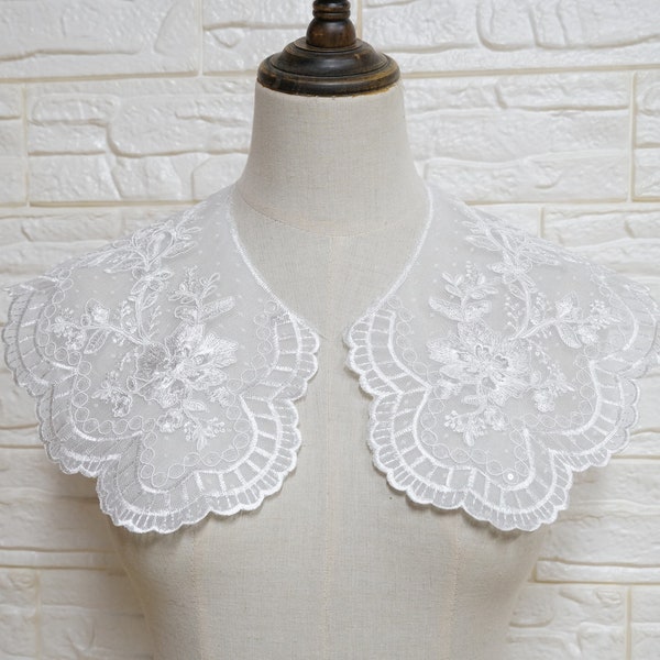 Collier en dentelle florale délicate, col en dentelle brodée de fleurs à pois avec cordon, faux col, col en dentelle de mariée appliquée, col décolleté